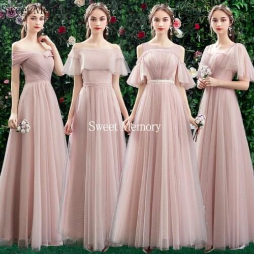 JU349 Custom Made Pink Bridesmaid Dresses Lace Up Tulle Wedding Guest Dress Sweet Memory Women Graduation Robe Plus Size Vestido