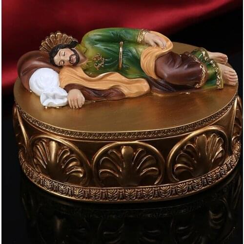 Saint Joseph Sleeping Statue Catholic Religious Gift Figurine Antique Small Jewelry Box Organizer Storage Case Home Decor