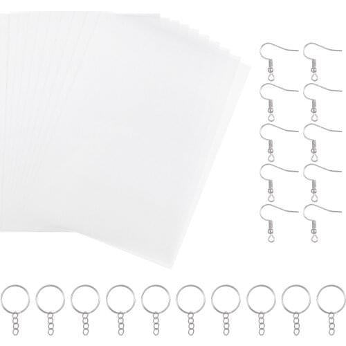 10 Sheets Creative Plastic Heat Shrink Paper with 10pcs Ear Hooks 10pcs Keyrings