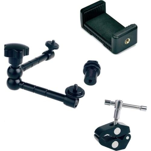 Smartphone Clamp Mount + 11" Adjustable Articulating Magic Friction Arm + clamp
