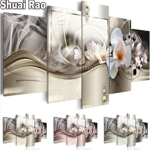 Full Square/Round Diamond Embroidery Exquisite Background Beautiful Magnolia 5D Diamond Painting Art 5 Piece Mosaic Flowers