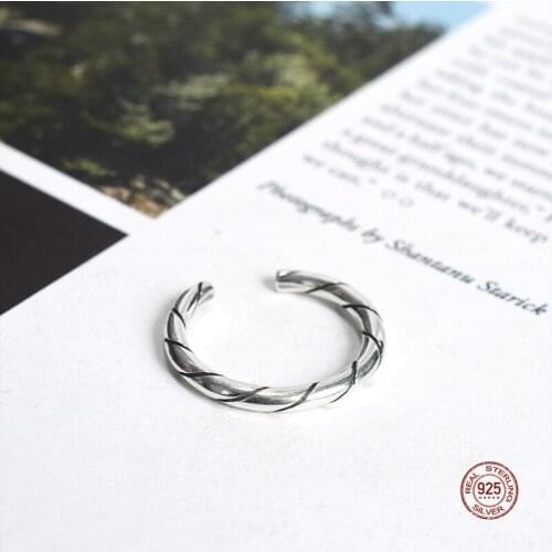 LKO Personality Minimalism Vintage Texture 925 Sterling Silver Ring For Women Jewelry Trend Ornaments Opening Adjustable Rings