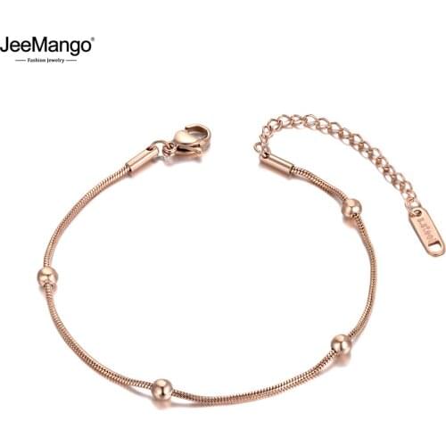 JeeMango Bohemia Style Titanium Stainless Steel Beads Chain Charm Bracelets For Women Trendy Rose Gold Beach Jewelry JB19103