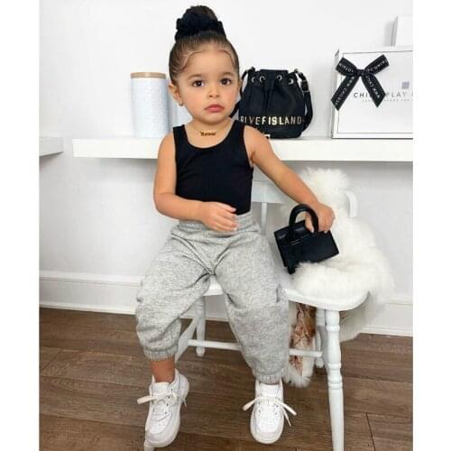 2021 Fashion Kids Girls 2-piece Outfit Baby Solid Color Tank Top+Pants Clothes for Children Girls Set