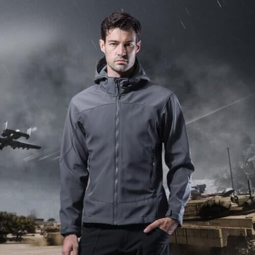 Men Outdoor Waterproof SoftShell Tactical Jackets Stretch Windproof Thicken Warm Coat Trekking Plus Velvet Thermal Hooded Jacket