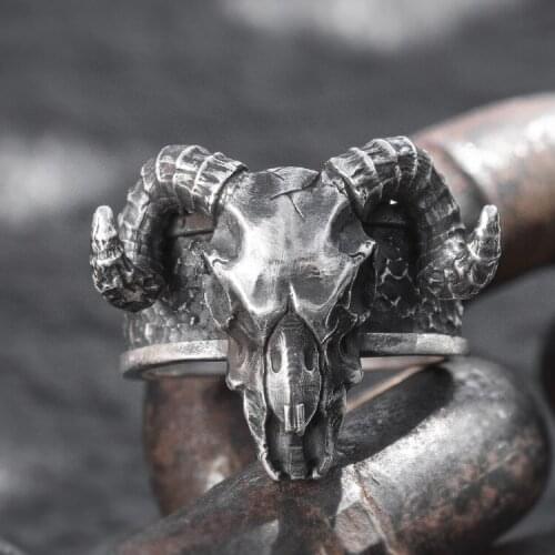Solid 999 Sterling Silver MENS handmade skull goat biker head ring jewelry gift A4532