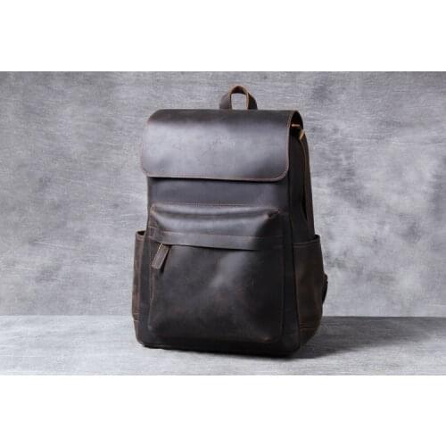 Crazy Horse Leather Oxhide Top Layer Cow Leather Shoulder Bag Handmade Head Leather Backpack Cowhide Mens Computer Bag