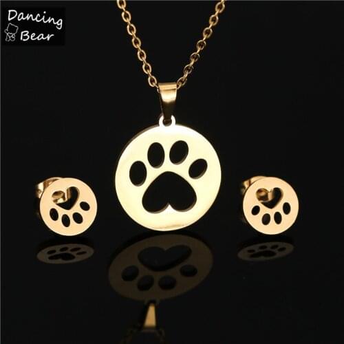 Stainless Steel Bear God Paw Pendant Necklace Earrings Sets for Women Choker pendientes Chain Charms jewelry necklace women