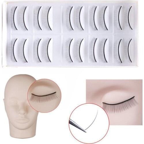 Hot 10Pairs Artificial Fiber False Eyelashes Extension Fake Adhesive Practice Lashes False Makeup Tools