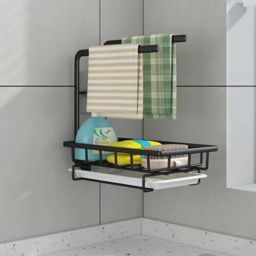 Stainless Steel Wall-mounted Sink Kitchen Drainer Rack Storage Basket Bag Faucet Holde Rack Organizer Bathroom Shelf With Tray