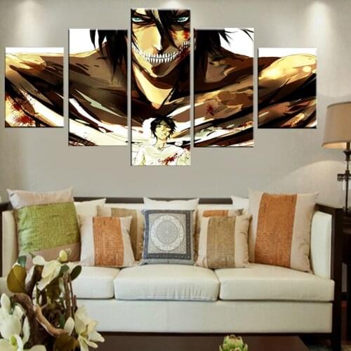 Wall Art Canvas Painting Picture Print Home Decor 5 Pieces Attack On Titan Eren Yeager Poster For Living Room Modular Framework