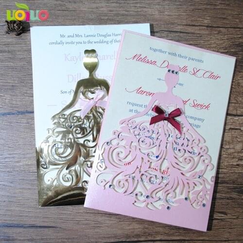 Laser Cut Pink Birthday Invitation Card Girl Quinceanera Personalize Paper Invitation Cards 50pcs