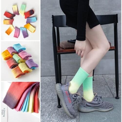 Gradient Color Tie-dye HipHop Men and Women Socks Cotton Colorful Soft Funny Skateboard Original Happy Fashion Girls Sockings