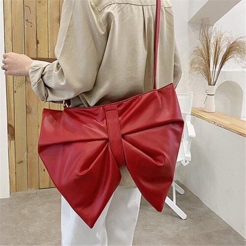New Soft PU Leather Bow Shape Women Crossbody Bags Vintage Pure Color Big Handbags Shoppers Trendy Elegant Shoulder Bag Bolsos