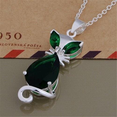Wholesale silver women shiny green , crystal CZ necklace silver color jewelry wedding free shipping AN759