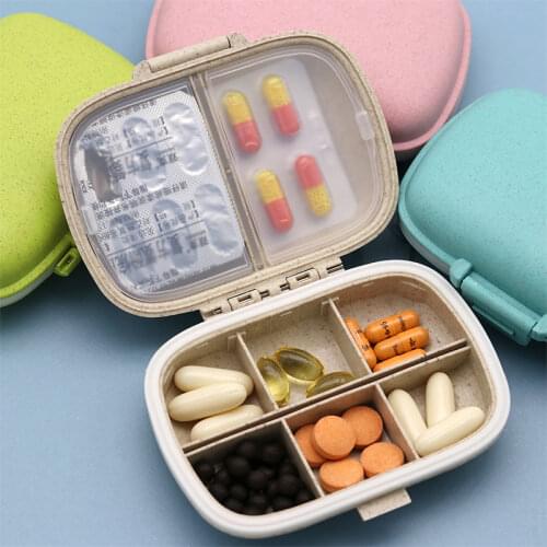 8 Grids Tablet Organizer, Travel Pill Box with Sealed Ring, Small Tablet Box, Wheat Straw Medicine Container organizer box