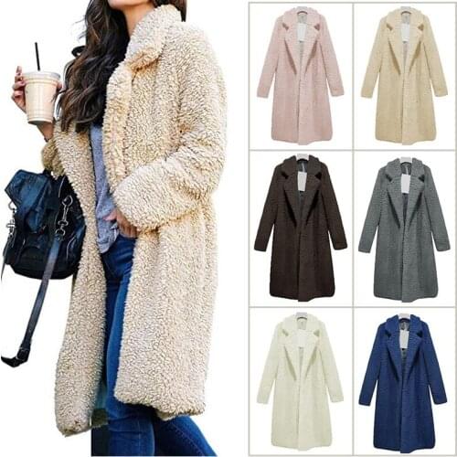 Autumn Winter Long Coats Woman 2020 Casual Lapel Faux Fur OverCoat Warm Teddy Plush Jackets Female Loose Coats Plus Size Outwear