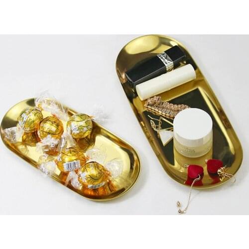 Nordic Style Oval Jewelry Storage Serving Tray Platter Stainless Steel Snack Tray Metal Storage Gold Decoration Home Organizer