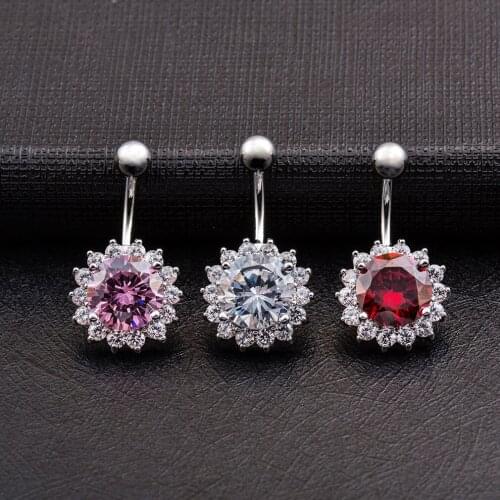 Stainless Steel Flower Petal Navel Piercing Crystal Belly Button Rings Body Piercing Nombril Pircing Navelpiercing