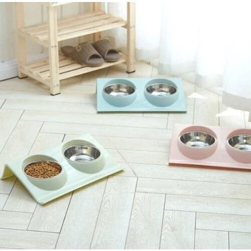 Pet Feeding Station stainless steel Double Dog Bowl Puppy Cats Pet Feeding Food Water Bowls Feeder for pets Resistance to bite