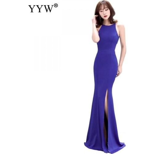 Elegant Solid Side Slit Long Mermaid Sexy Club Dress Women Formal Evening Dress 2020 Celebrated Special Occasion Dress For Women