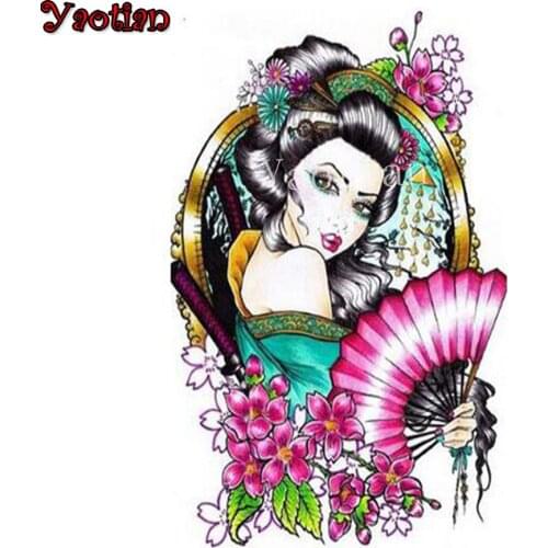 Full Drill 5d Diy Diamond Painting Geisha Japan Woman 3D Daimond Embroidery Square Mosaic Cross Stitch Modern Home Decor Art