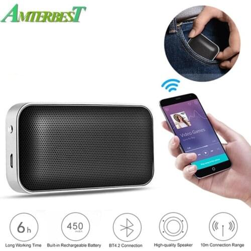 AMTERBEST BT207 Portable Wireless Bluetooth Speaker Mini Metal Music Sound Box Handsfree Outdoor Bass Subwoofer for Smartphones