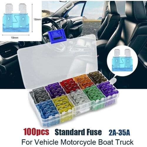 100pcs Assortment Car Standard Fuses 2A 3A 5A 7.5A 10A 15A 20A 25A 30A 35A for Motorcycle Boat Truck