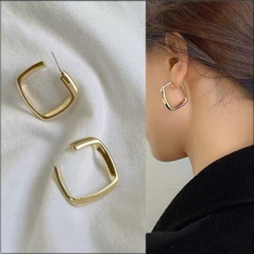 S925 silver needle ear rings 24K gold earrings Women earrings Geometric fashion simple earrings