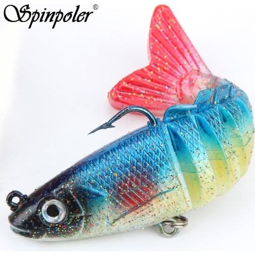 SPINPOLER 1pc Multi Jointed Wobbler Fishing Artificial Soft Bait With Paddle Tail 3D Eyes Swimbait Winter Fishing Tool 7 Colors
