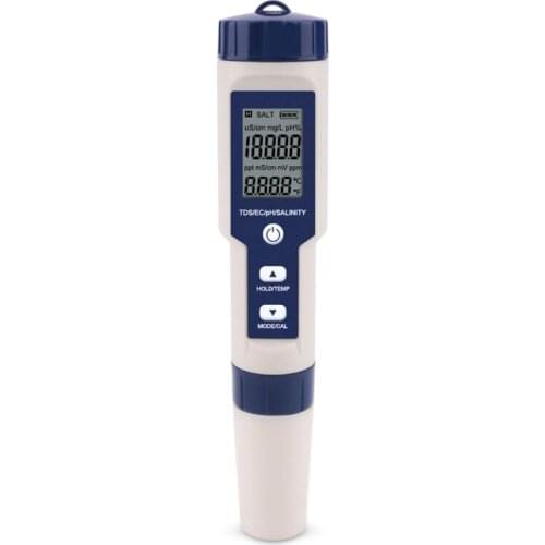 5 in 1 TDS/EC/PH/Salinity/TEMP Water Quality Tester With Electrode Replaceable