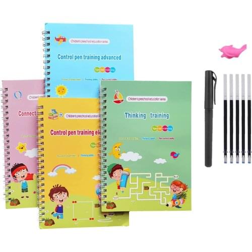 Brand New 4 Volume/set Logical Thinking Game Book Copybook Baby Painting Writing Training Montessori Reusable 3D Groove Copybook