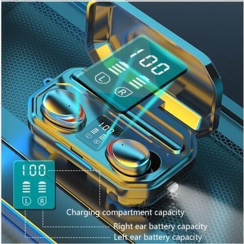 New TWS Bluetooth True Wireless Earphone V5.1 Touch Control Earbuds 9D Stereo Music Headset 2000mAh Power Bank With flashlight