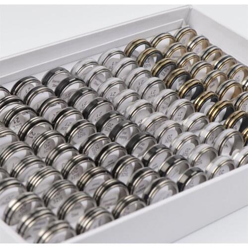 Wholesale Bulk 36pcs/Lot Drip Oil Rotatable Spinner Stainless Steel Stripe Rings Jewelry For Women Men Mix Style
