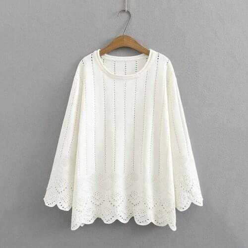 Plus Size 2XL-4XL Beige Black Sweaters Long Sleeved Crochet Spring Autumn Pullovers Oversized Outerwear