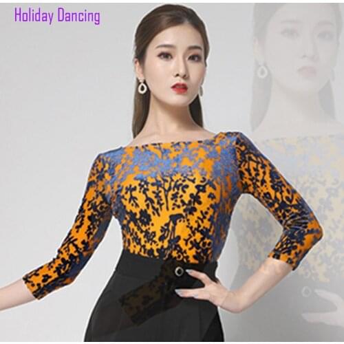 2021 New L2020217A Half Sleeve Women Latin Dance T Shirt Pattern Latin Dancing Tops for Samba Tango Chacha Belly Performamnce