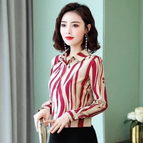 Hot 2020 New Women Elegant Shirts Print Loose Chiffon Fashion Ladies Spring Long Sleeve Blouse Casual Tops Plus Size 4xl K78