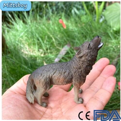 1Pcs Simulation Solid Wild Animal Gray Wolf CE Anction Figures Lifelike PVC Action Static Model Collection Doll Educational Toys