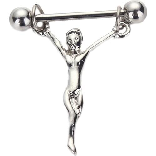 1Pc Stainless Steel Nipple Piercing Statue Jesus Nipple Barbells Chains Statue Of Jesus Nipple Shields Bars Body Jewelry