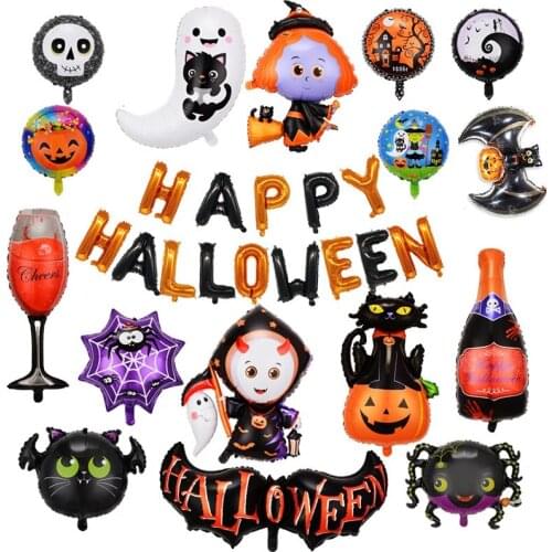 30Pcs/Set Large Halloween Letter Balloons Cat Pumpkin Balloon Skull Bat Spider Foil Balloons for Halloween Scene