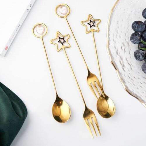 304 Stainless Steel Pendant Star Fork Spoon Dessert Fruit Forks Honey Coffee Stirring Spoon Kid Cutlery Dinnerware Accessories