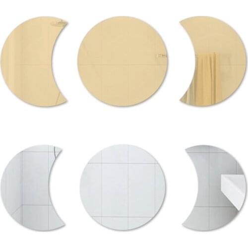 3D Circle Moon Mirror Wall Sticker Removable Decal Acrylic Art Mural Home Decor Crescent Moon Phase Wall Mirror
