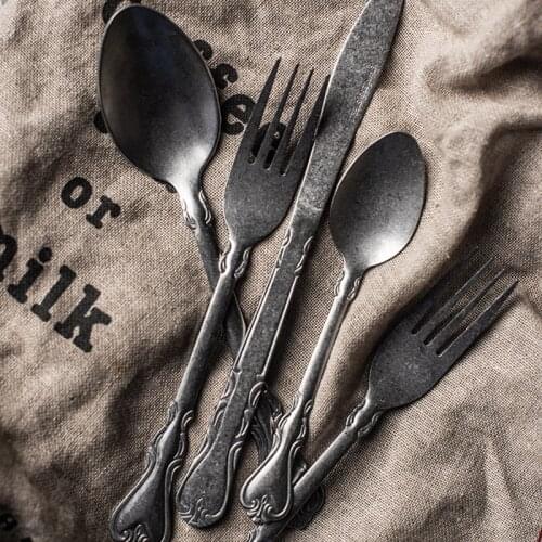 4pcs/Set Vintage Spoon Knife Fork Table Shooting Old Stylele Coffee Spoons Photographic Props Retro Kitchen Food Decor Tableware