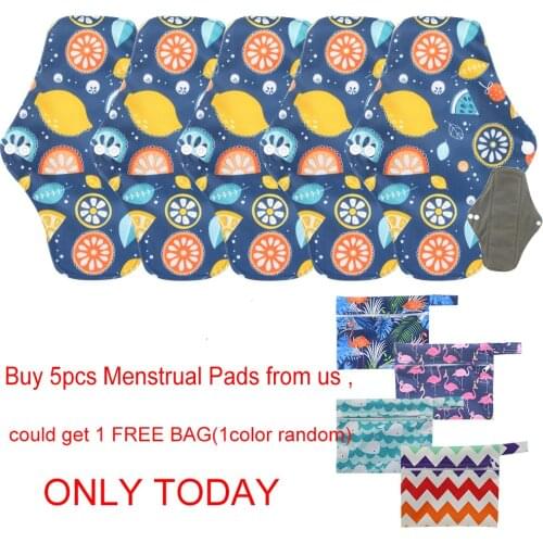 5PCS Reusable Panty Liner with 1 Wet Bag Waterproof Cloth Sanitary Pads Bamboo Charcoal Menstrual Pad Size L Regular Overnight