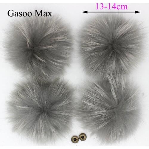 5/Lot 13cm Raccoon Fur Pom Pom with Snap Buttons Off white Pompoms For Crochet Knitted Hats Caps Fluffy Winter pompon Beanies