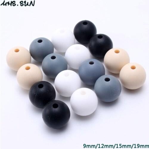 MHS.SUN 100% Food grade silicone beads teething white,gray,black navajo No BPA chewable 9-19mm round bead in baby teething 50pcs