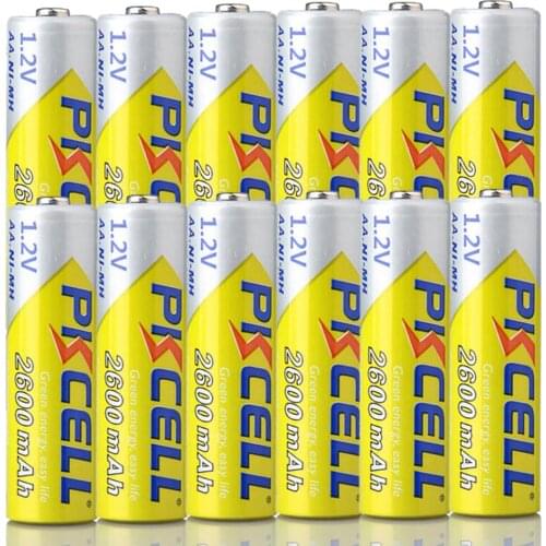 PKCELL 12PC AA Battery 1.2V NI-MH AA Rechargeable batteries capacity (600mah 1300mah 2000mah 2600mah) AA nimh battery
