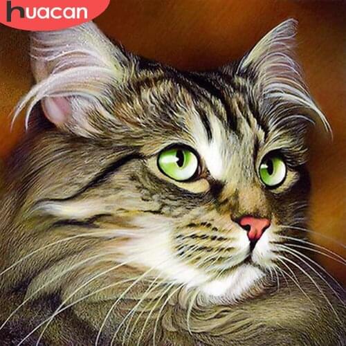 HUACAN Full Square/Round Diamond Painting Cat Embroidery Animal Cross Stitch Decoration Painting With Diamonds Home Art