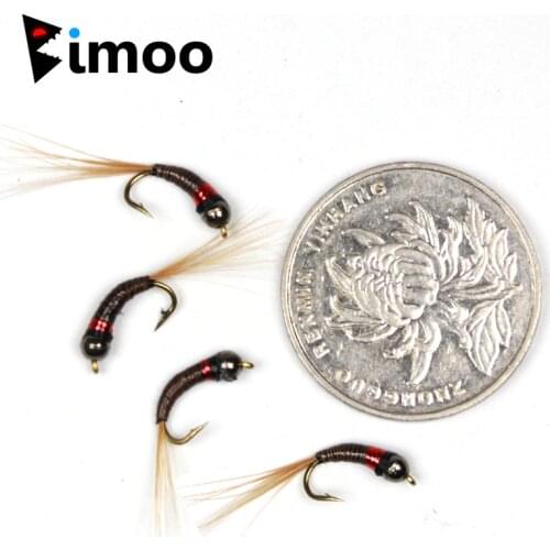 Bimoo 4PCS #14 Tungsten Bead Head Peacock Quill Jig Nymph Fly