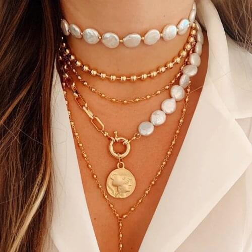 Bohemia Metal Women Necklace Special-shaped Pearl Stitched Collarbone Chain Necklace for Women Jewelry Accessories